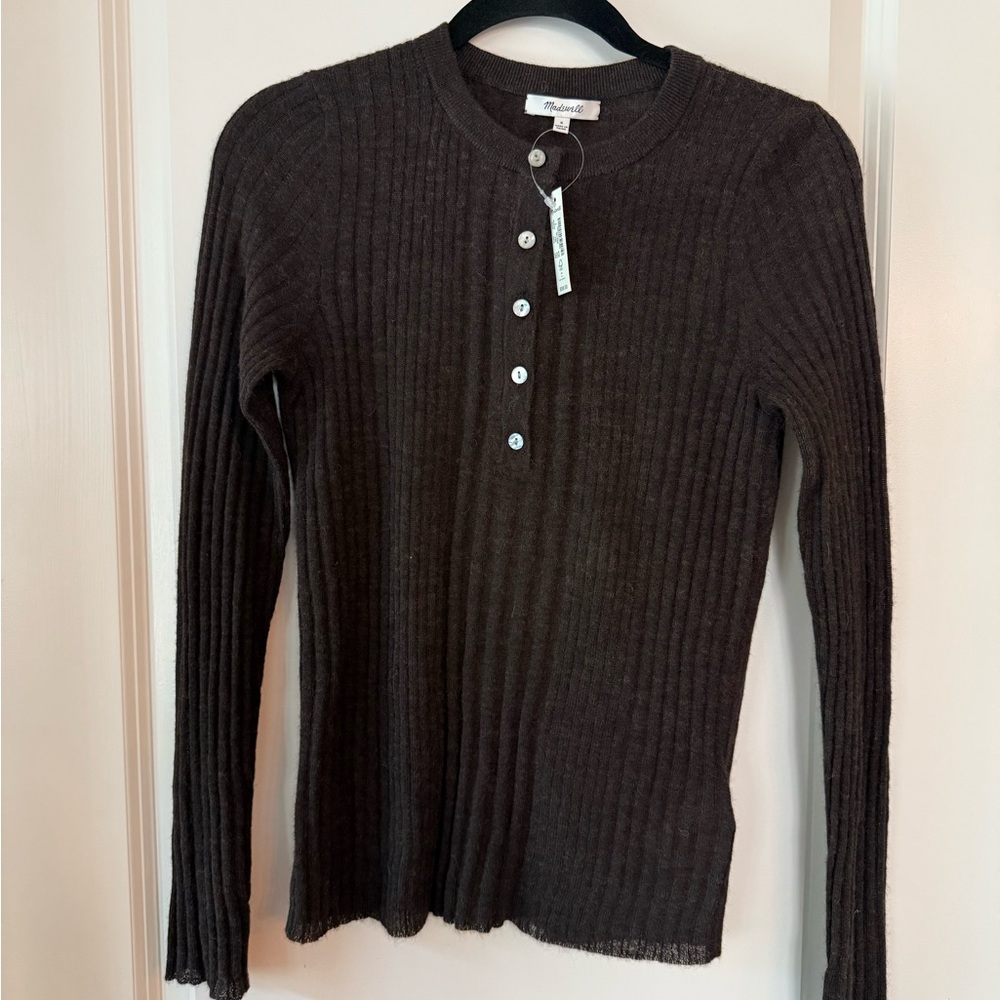 NWT Brown Ribbed Long Sleeve Henley Sweater top